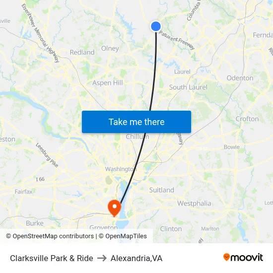 Clarksville Park & Ride to Alexandria,VA map