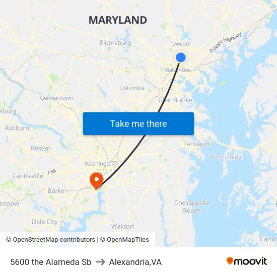 5600 the Alameda Sb to Alexandria,VA map