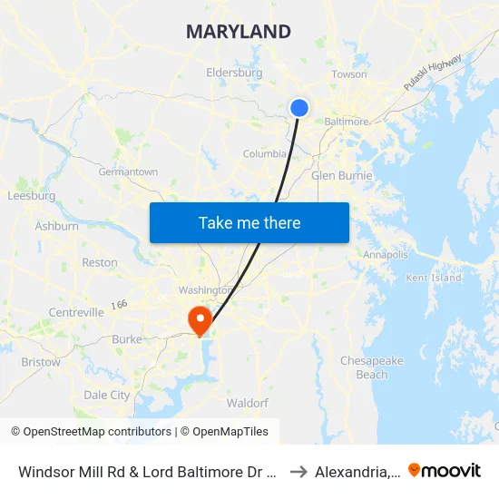 Windsor Mill Rd & Lord Baltimore Dr FS Wb to Alexandria,VA map