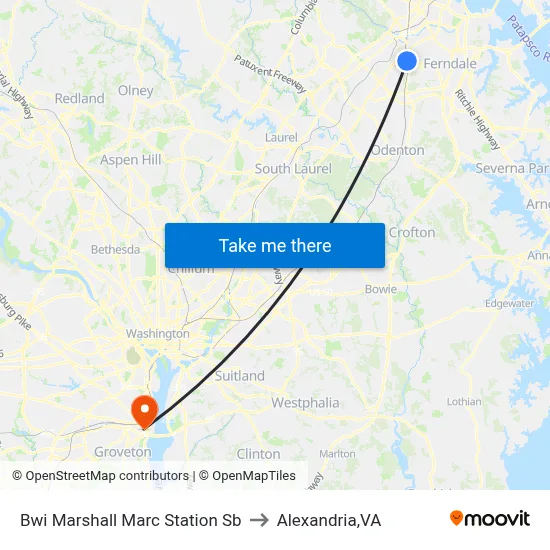 Bwi Marshall Marc Station Sb to Alexandria,VA map