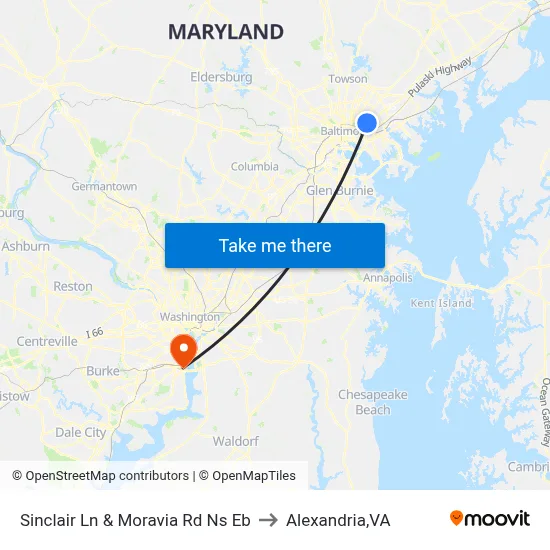Sinclair Ln & Moravia Rd Ns Eb to Alexandria,VA map