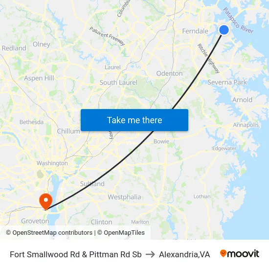 Fort Smallwood Rd & Pittman Rd Sb to Alexandria,VA map