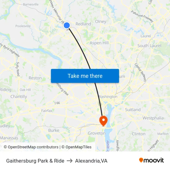 Gaithersburg Park & Ride to Alexandria,VA map