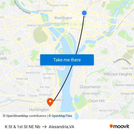K St & 1st St NE Nb to Alexandria,VA map