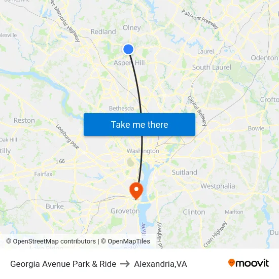 Georgia Avenue Park & Ride to Alexandria,VA map