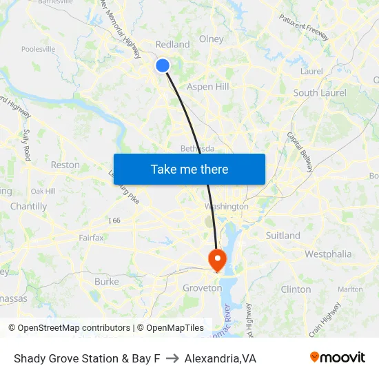 Shady Grove Station & Bay F to Alexandria,VA map
