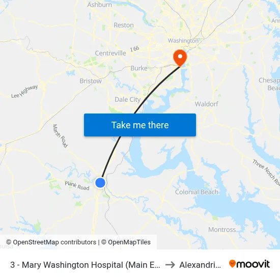 3 - Mary Washington Hospital (Main Entrance) to Alexandria,VA map