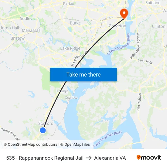 535 - Rappahannock Regional Jail to Alexandria,VA map