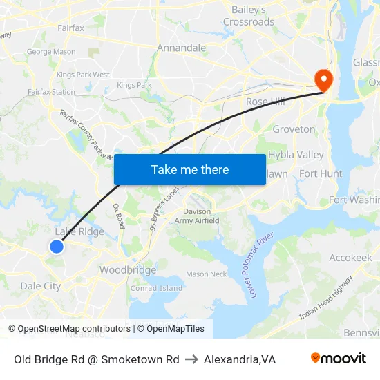 Old Bridge Rd @ Smoketown Rd to Alexandria,VA map