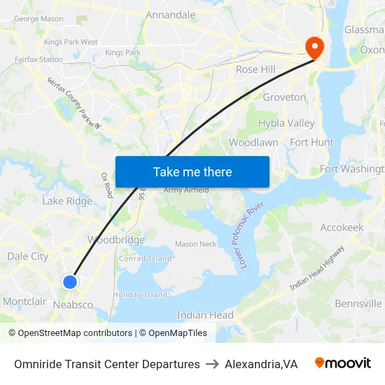 Omniride Transit Center Departures to Alexandria,VA map