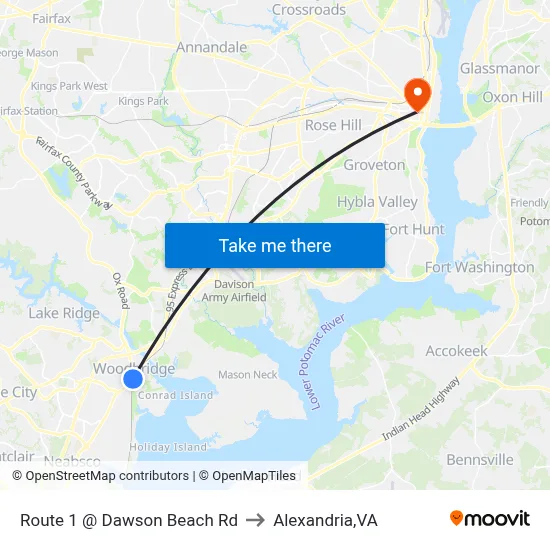 Route 1 @ Dawson Beach Rd to Alexandria,VA map