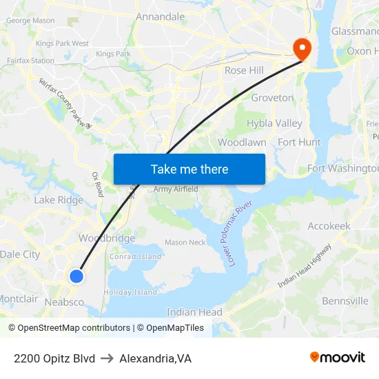 2200 Opitz Blvd to Alexandria,VA map