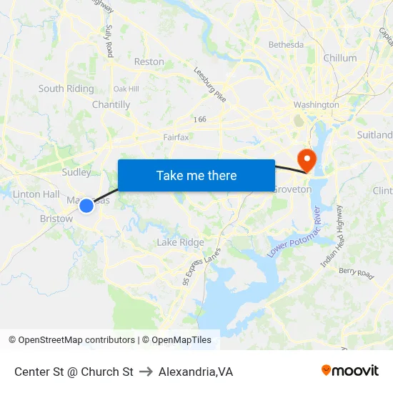 Center St @ Church St to Alexandria,VA map