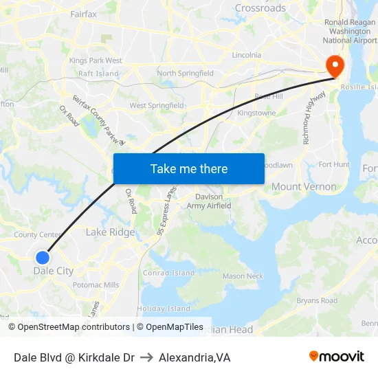 Dale Blvd @ Kirkdale Dr to Alexandria,VA map