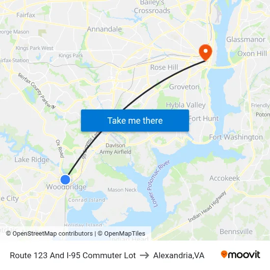 Route 123 And I-95  Commuter Lot to Alexandria,VA map