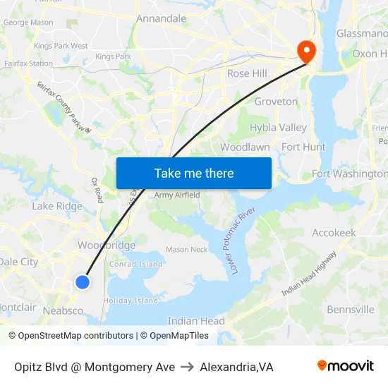 Opitz Blvd @ Montgomery Ave to Alexandria,VA map