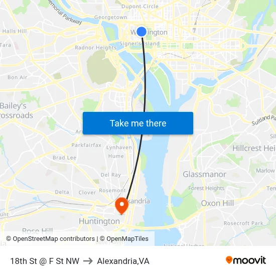 18th St @ F St NW to Alexandria,VA map