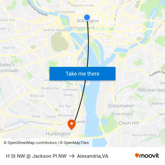H St NW @  Jackson Pl NW to Alexandria,VA map
