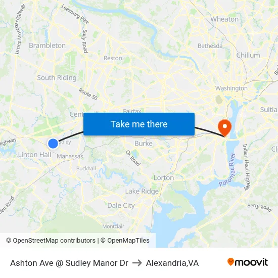 Ashton Ave @ Sudley Manor Dr to Alexandria,VA map
