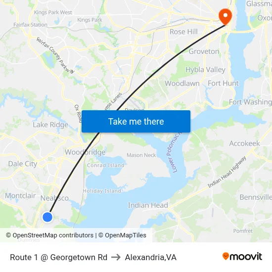 Route 1 @ Georgetown Rd to Alexandria,VA map