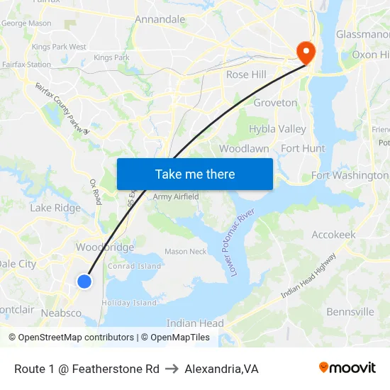Route 1 @ Featherstone Rd to Alexandria,VA map
