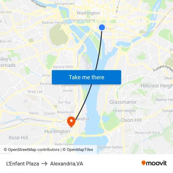 L'Enfant Plaza to Alexandria,VA map