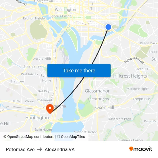 Potomac Ave to Alexandria,VA map