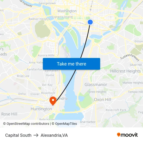 Capital South to Alexandria,VA map