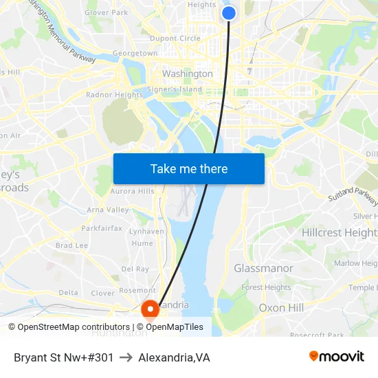 Bryant St Nw+#301 to Alexandria,VA map