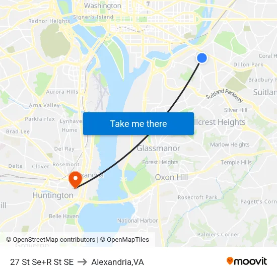 27 St Se+R St SE to Alexandria,VA map