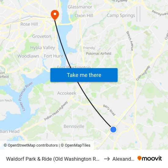 Waldorf Park & Ride (Old Washington Rd. & Smallwood Dr.) to Alexandria,VA map