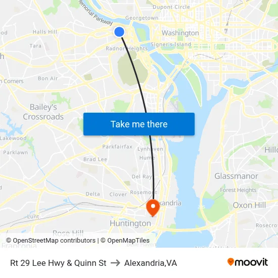 Rt 29 Lee Hwy & Quinn St to Alexandria,VA map