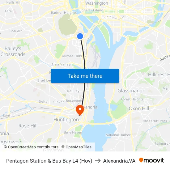 Pentagon Station & Bus Bay L4 (Hov) to Alexandria,VA map