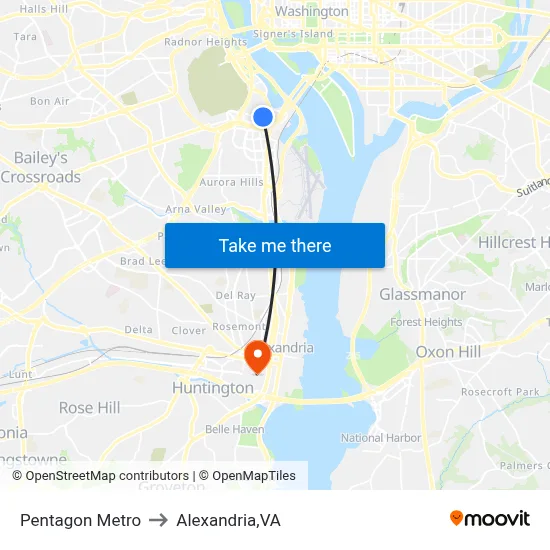 Pentagon Metro to Alexandria,VA map