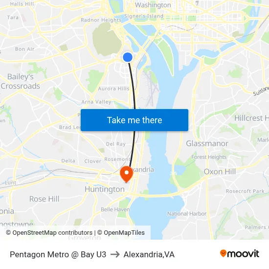 Pentagon Metro @ Bay U3 to Alexandria,VA map