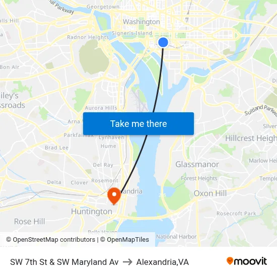 SW 7th St & SW Maryland Av to Alexandria,VA map