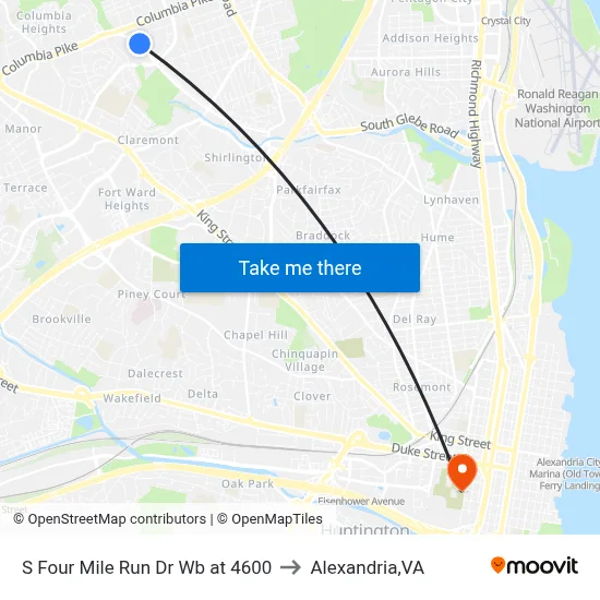 S Four Mile Run Dr Wb at 4600 to Alexandria,VA map