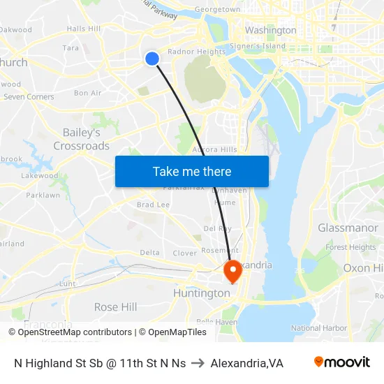 N Highland St Sb @ 11th St N Ns to Alexandria,VA map