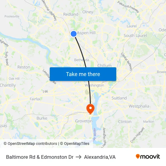 Baltimore Rd & Edmonston Dr to Alexandria,VA map