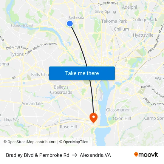 Bradley Blvd & Pembroke Rd to Alexandria,VA map