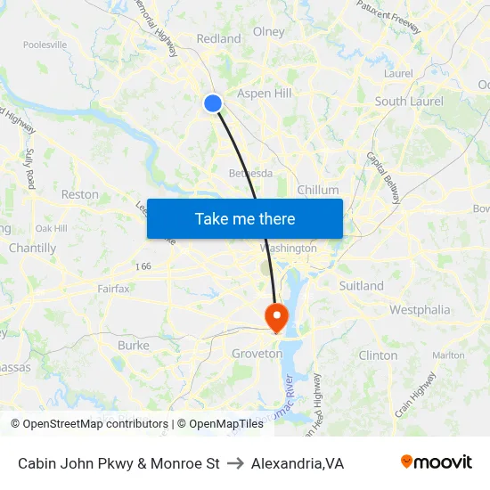 Cabin John Pkwy & Monroe St to Alexandria,VA map