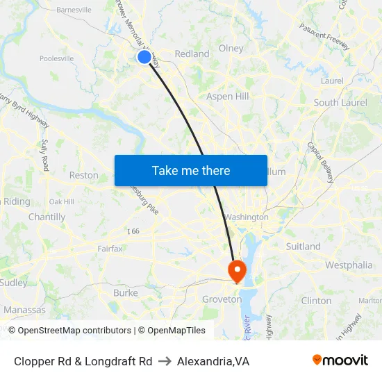 Clopper Rd & Longdraft Rd to Alexandria,VA map
