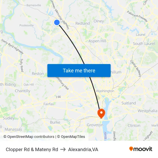 Clopper Rd & Mateny Rd to Alexandria,VA map