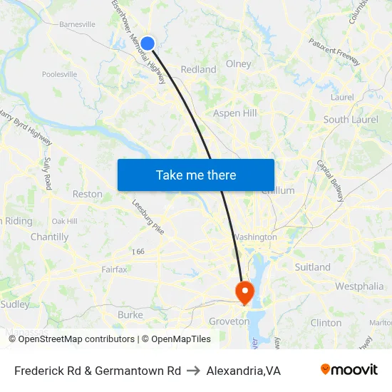 Frederick Rd & Germantown Rd to Alexandria,VA map