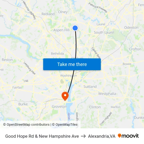 Good Hope Rd & New Hampshire Ave to Alexandria,VA map
