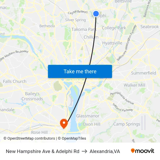 New Hampshire Ave & Adelphi Rd to Alexandria,VA map
