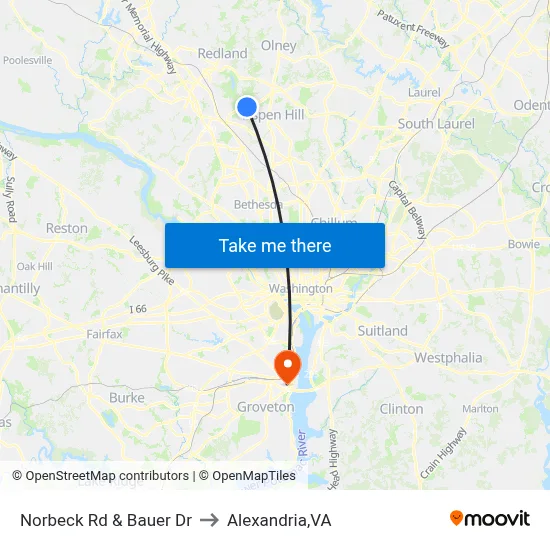 Norbeck Rd & Bauer Dr to Alexandria,VA map