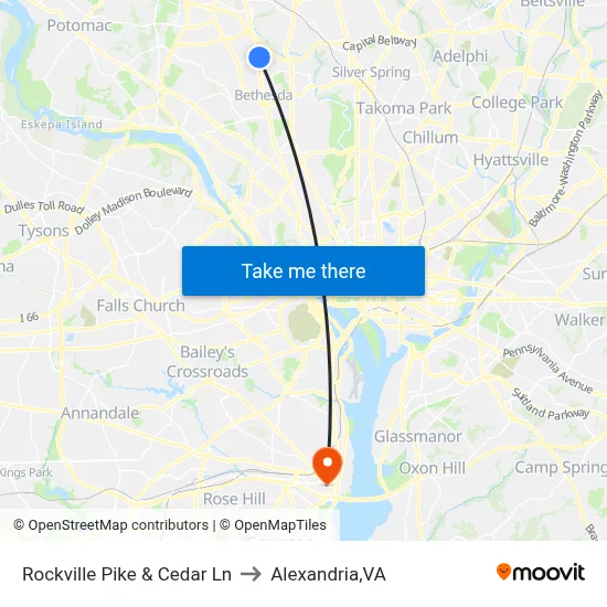 Rockville Pike & Cedar Ln to Alexandria,VA map