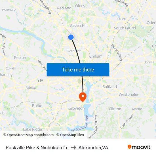 Rockville Pike & Nicholson Ln to Alexandria,VA map
