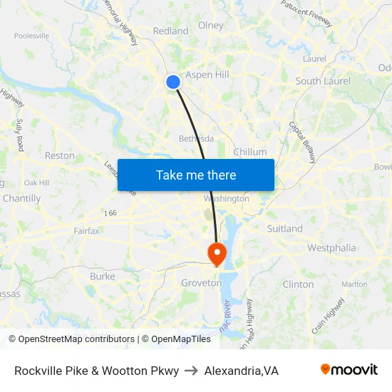 Rockville Pike & Wootton Pkwy to Alexandria,VA map